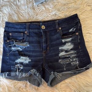 American Eagle Outfitters Blue Distressed Jean Shorts